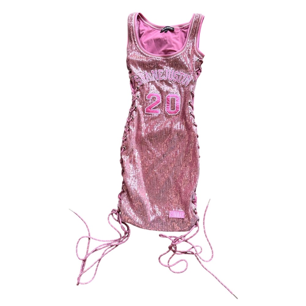 Shane Justin Pink‎ Sequin Jersey Mini Dress Legendary Lace Up Side Runway Small